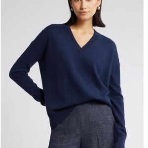 Womens Cashmere Navy blue V-neck sweater size Large